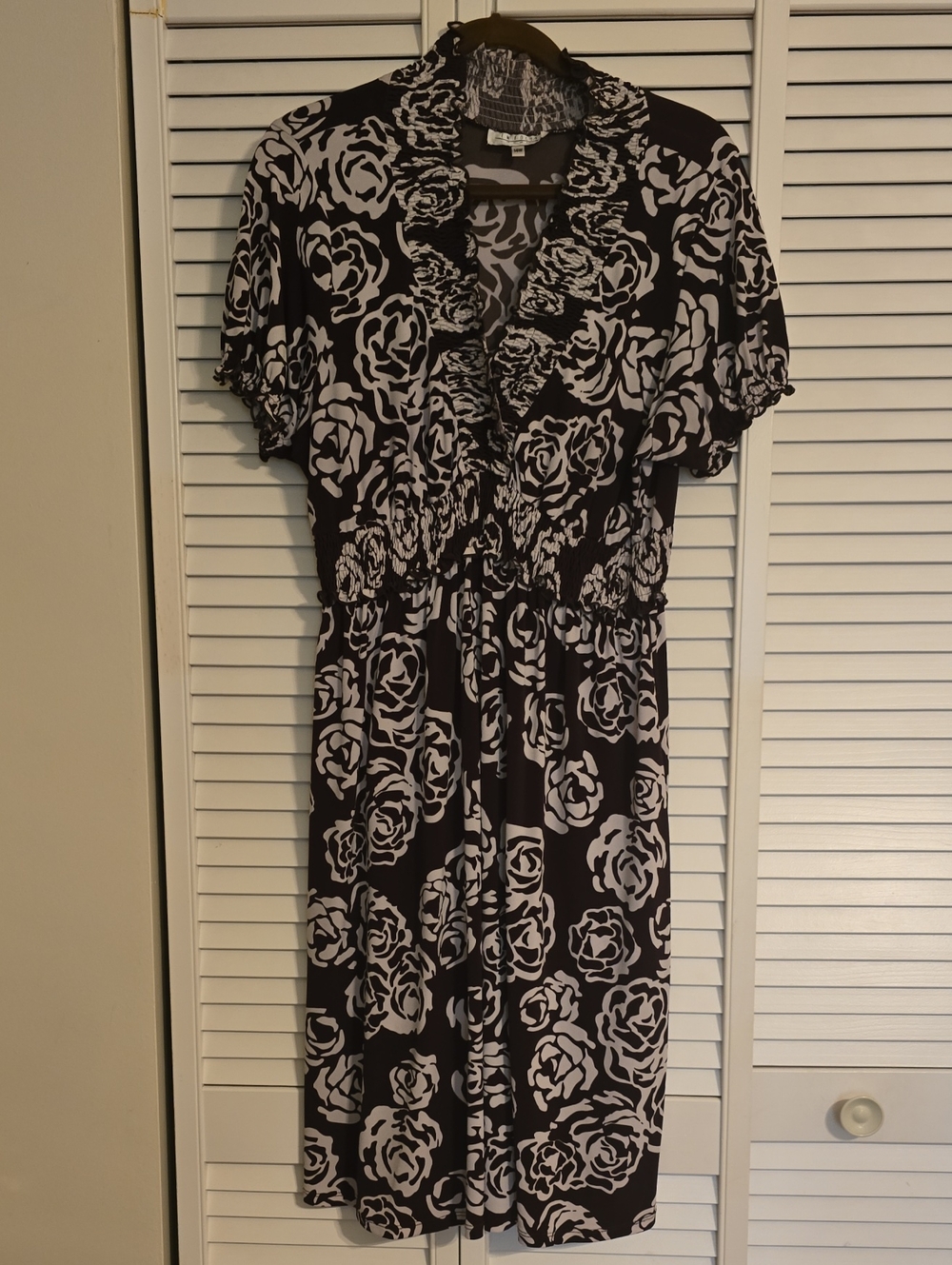 Brown and White Floral Ruffle Dress
